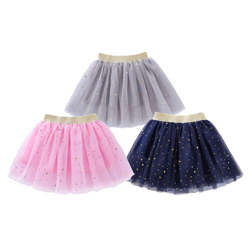 Tortoise & Rabbit Toddlers Girls Sparkle Tulle Tutu Skirt with Sequins Stars Moon Sun (Pink, 1-2years) - Image 5